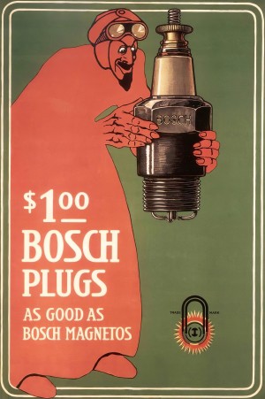 Vintage Bosch Spark Plugs Advertising Poster